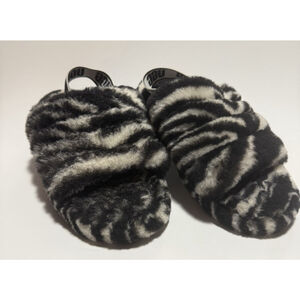 UGG Fluff Yeah Women's Slipper 3 Black Zebra Print Slide Furl Slip On Shoes